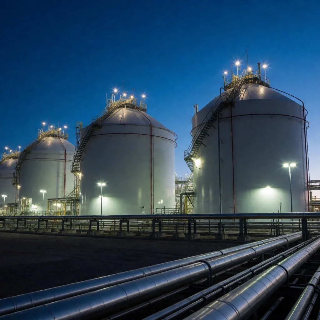 Terminal de gas natural licuado con tanques de almacenamiento nocturnos