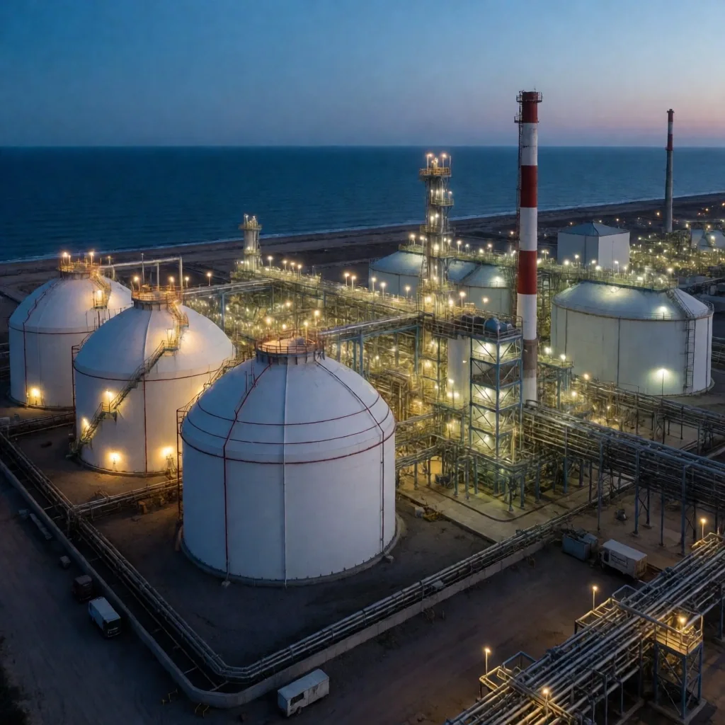 Planta de licuefacción de gas natural en la costa argentina